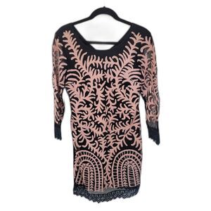 Almatrichi Madrid-Spain Pink Black Lace 3/4 Sleeve Dress